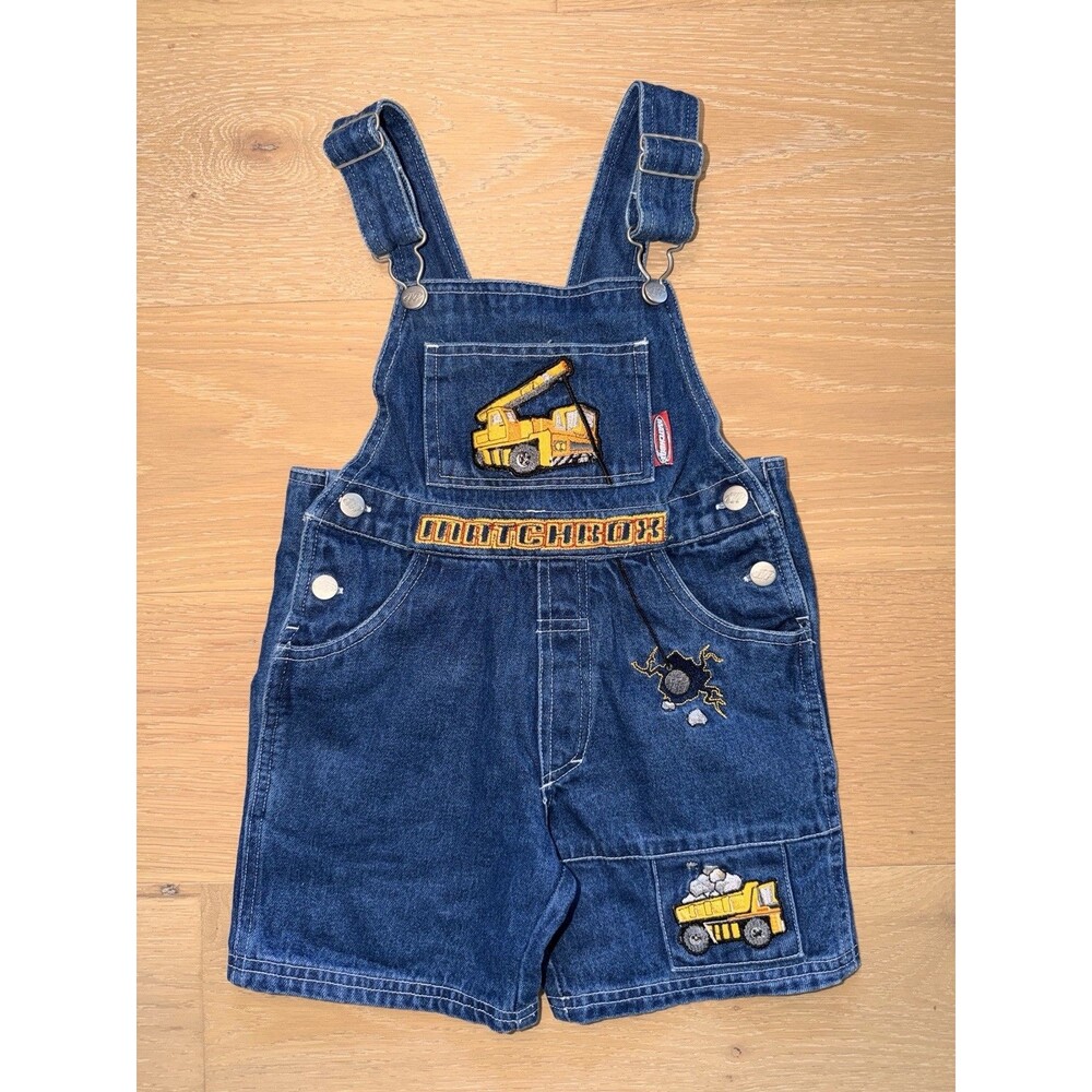 Vintage Y2K Matchbox Denim Jean Construction Overalls Romper Outfit Size 3t EUC